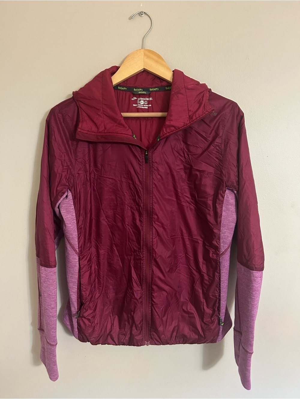 Brooks Maroon Bomber Jacket with Pink Sleeve Panels